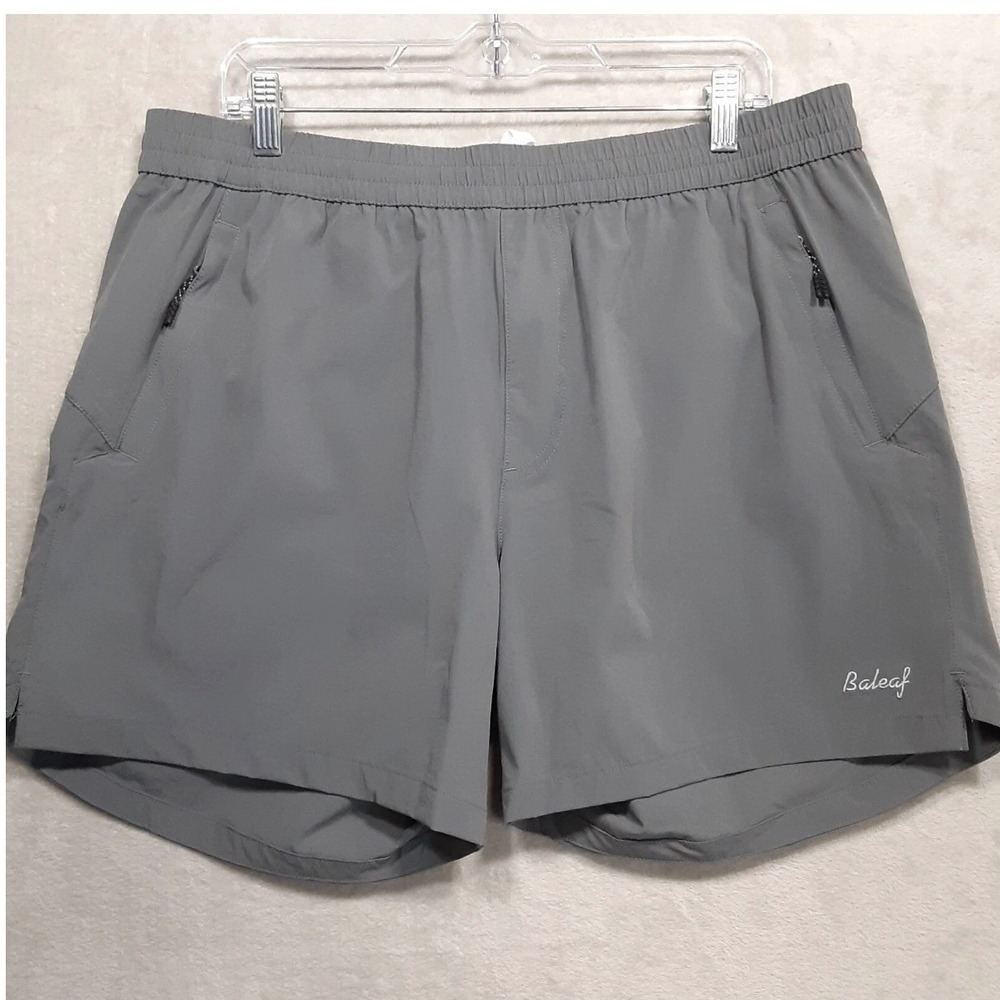 Baleaf Athletic Shorts Mens Large Gray Performance Stretch Zipper Pockets L